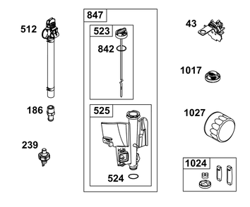 Lubrication Group Diagram and Parts List for 31S977-0012-B5 200000 - 399999 Briggs and Stratton Engine